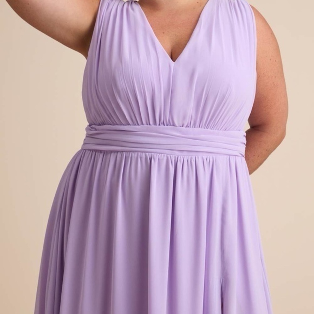 NEW Lulus Heavenly Hues Lavender Chiffon Plunge Maxi Dress Sleeveless Slit LARGE - Picture 6 of 13